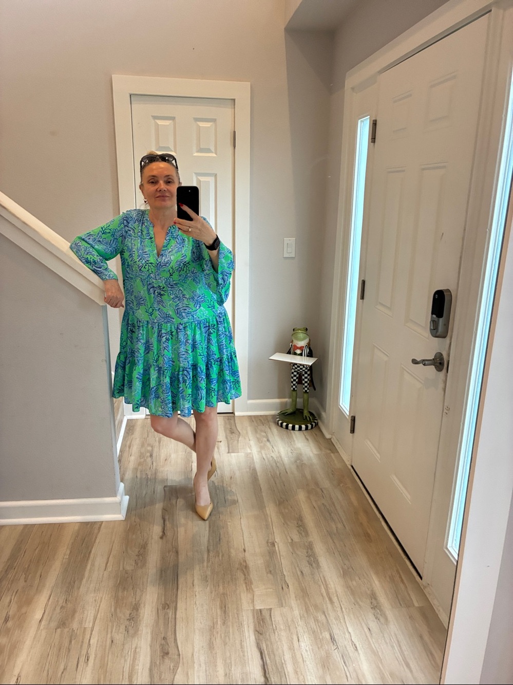 Vibrant Green & Blue Floral V-Neck Tiered Dress. by Lily Pulitzer - Picture 4 of 9
